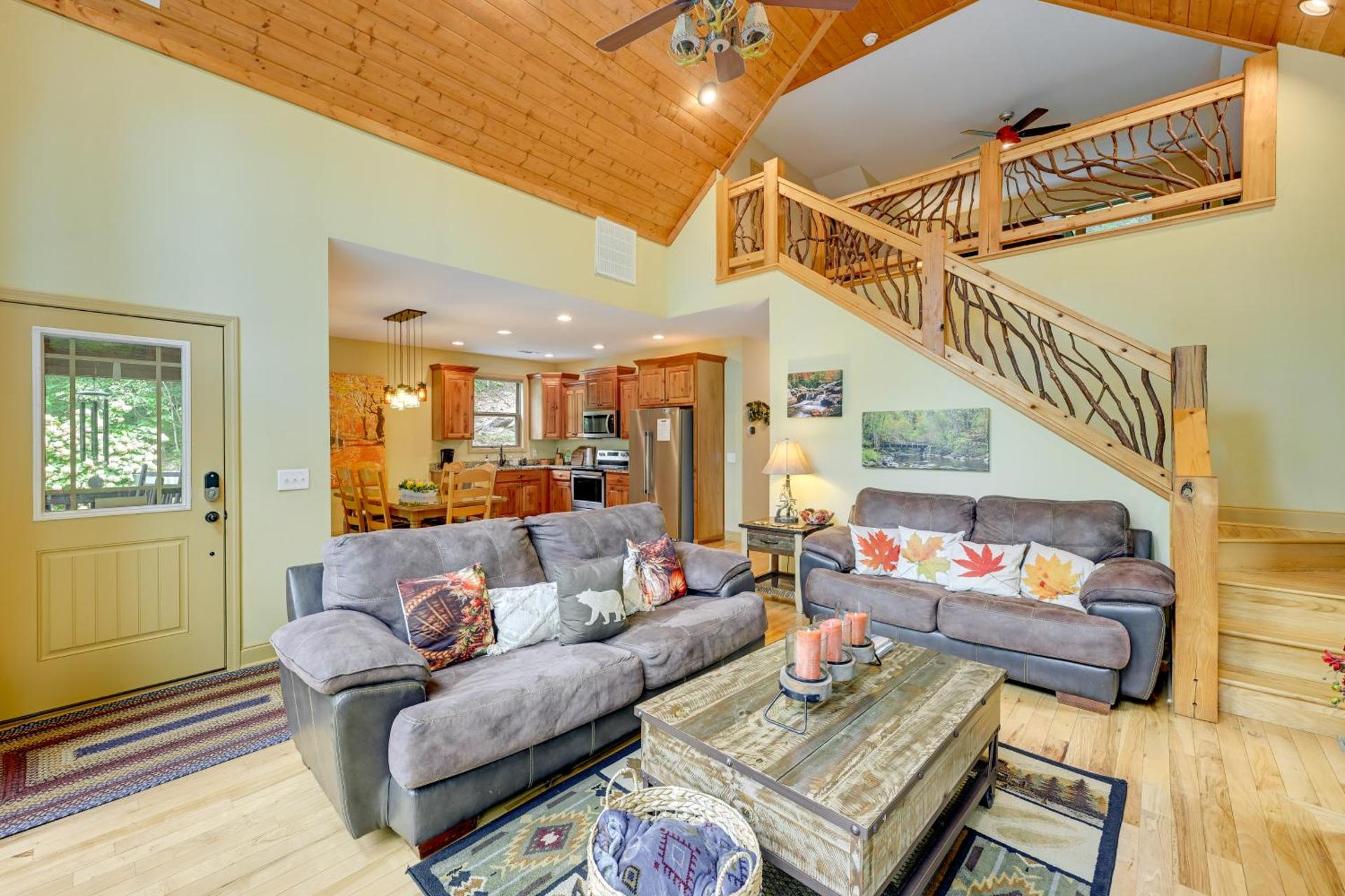 Bright Bryson City Cabin with Fire Pit and Hot Tub!