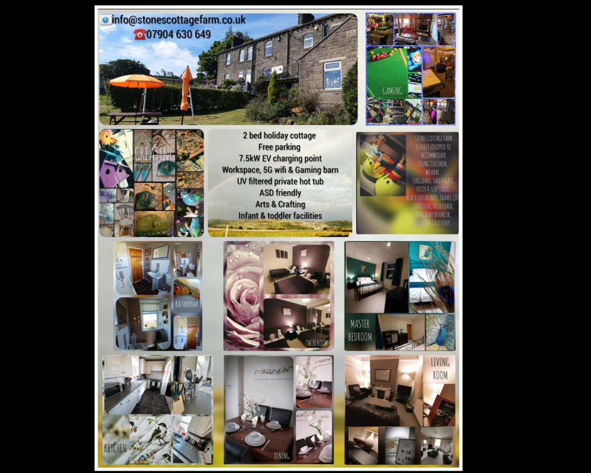 Stones Cottage Farm, nr Haworth, family friendly, work friendly, gaming barn, hot tub, free wifi, free parking, EV point