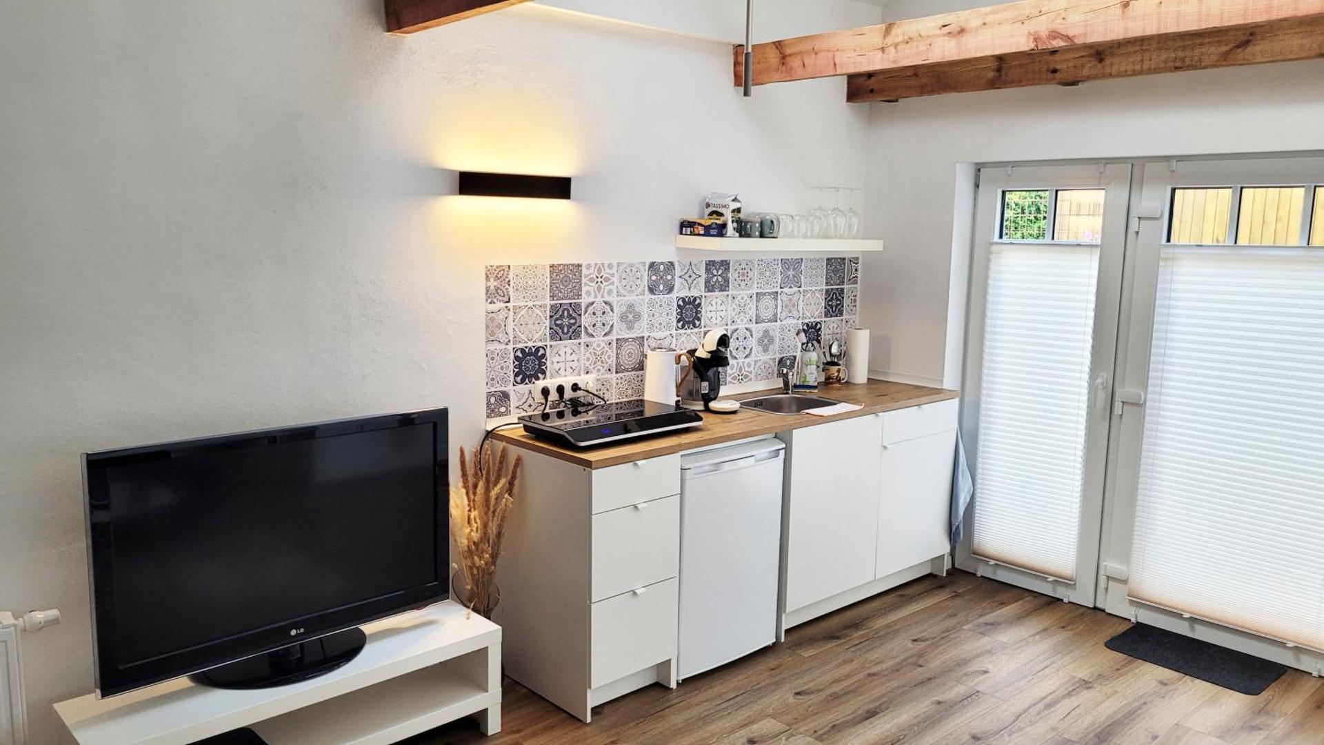 Modernes 1-Zimmer-Apartment mit Galerie-Schlafkoje im skandinavischen Stil