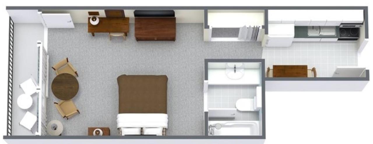 1 Room Side View Efficiency with 1 Queen Bed - T6