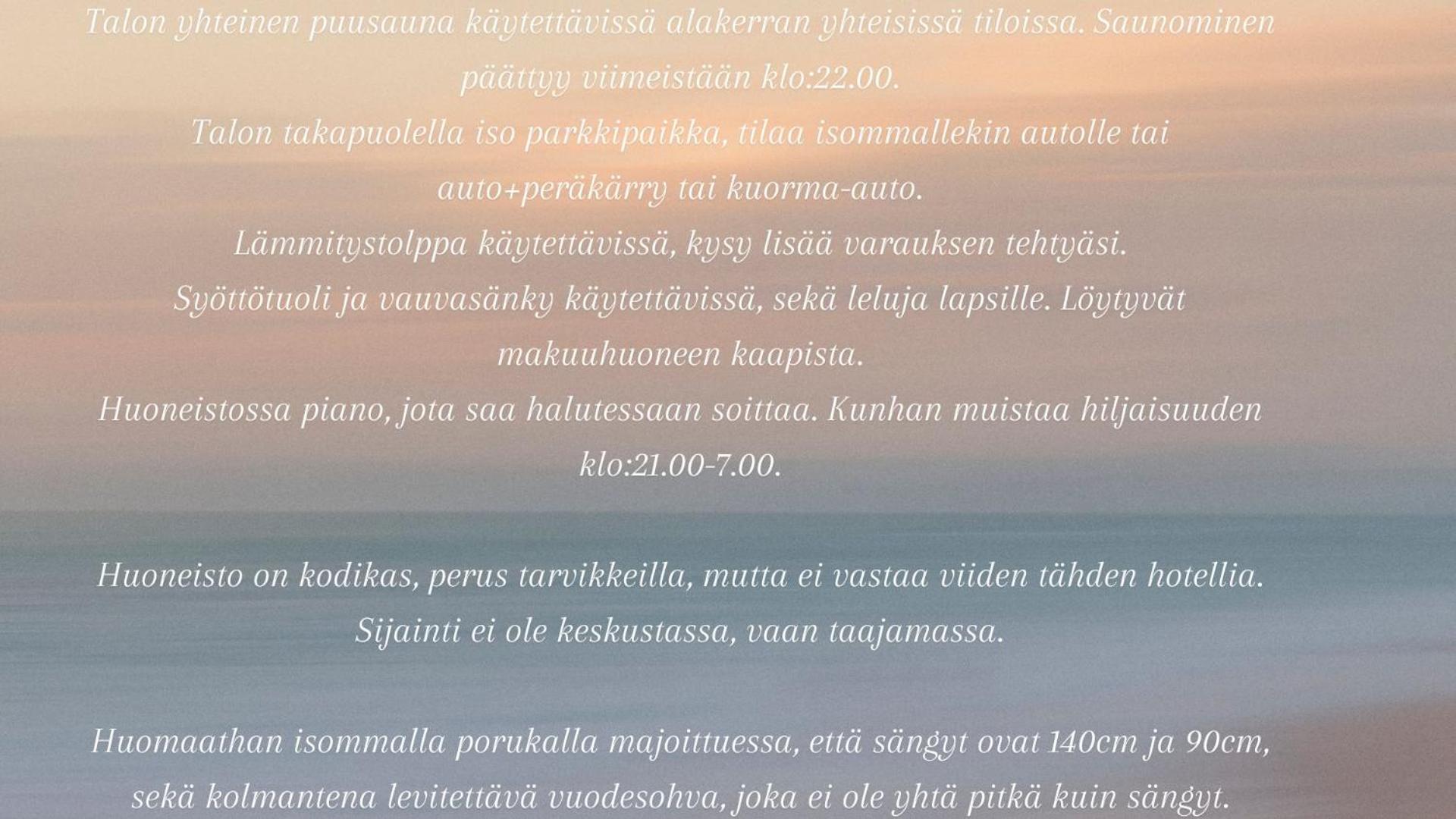 Rauhallinen kaksio, puusauna käytettävissä
