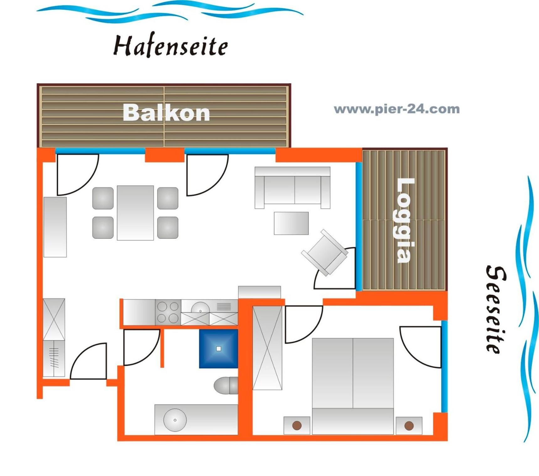Apartment 24, Pier 24, Blickrichtung offene SeeBinnenhafen Nord