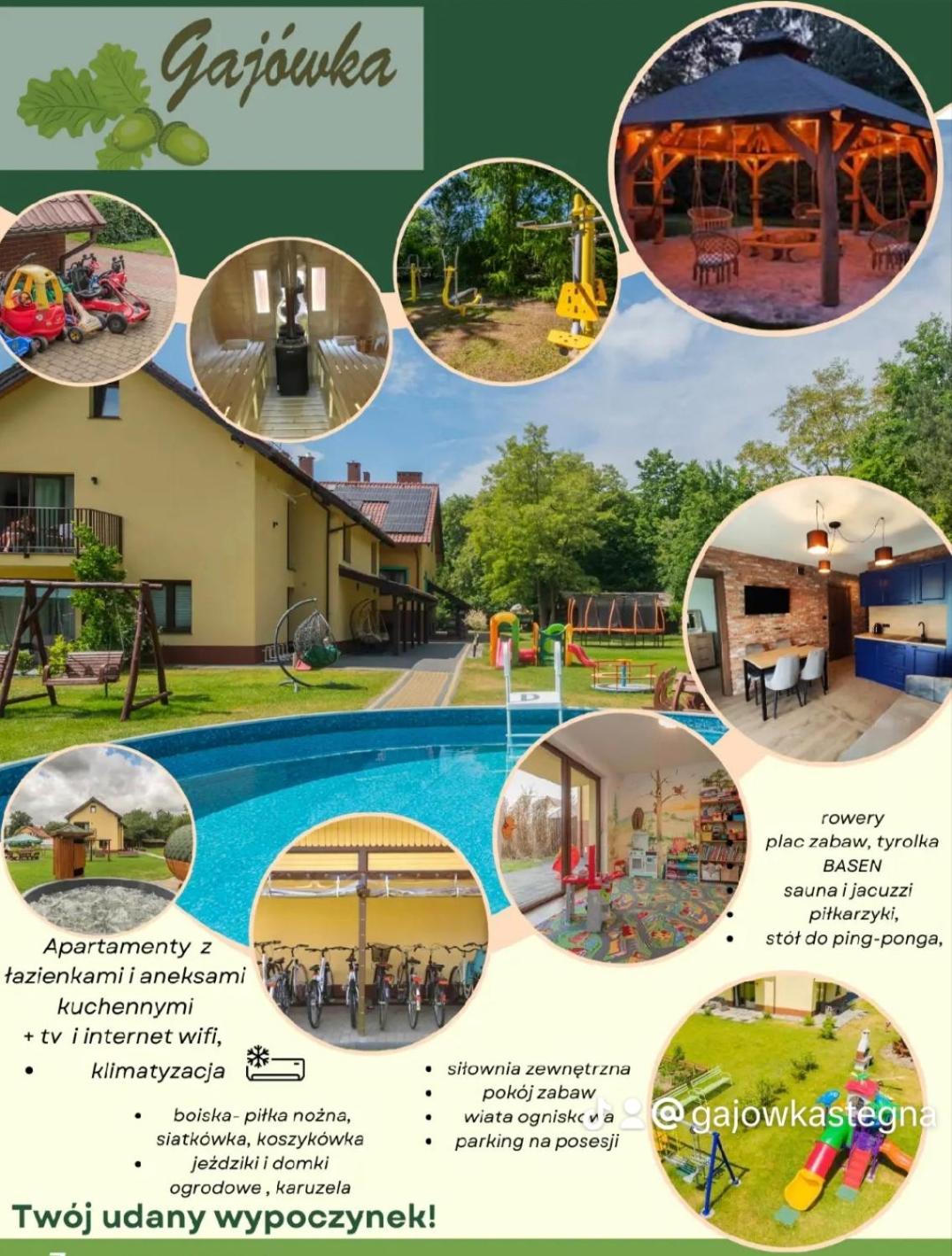 Apartamenty Gajówka- rowery, plac zabaw, sauna, jacuzzi