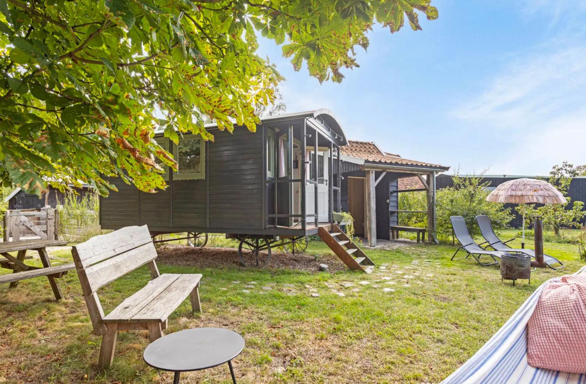 Tiny house, pipowagen onder de kastanje