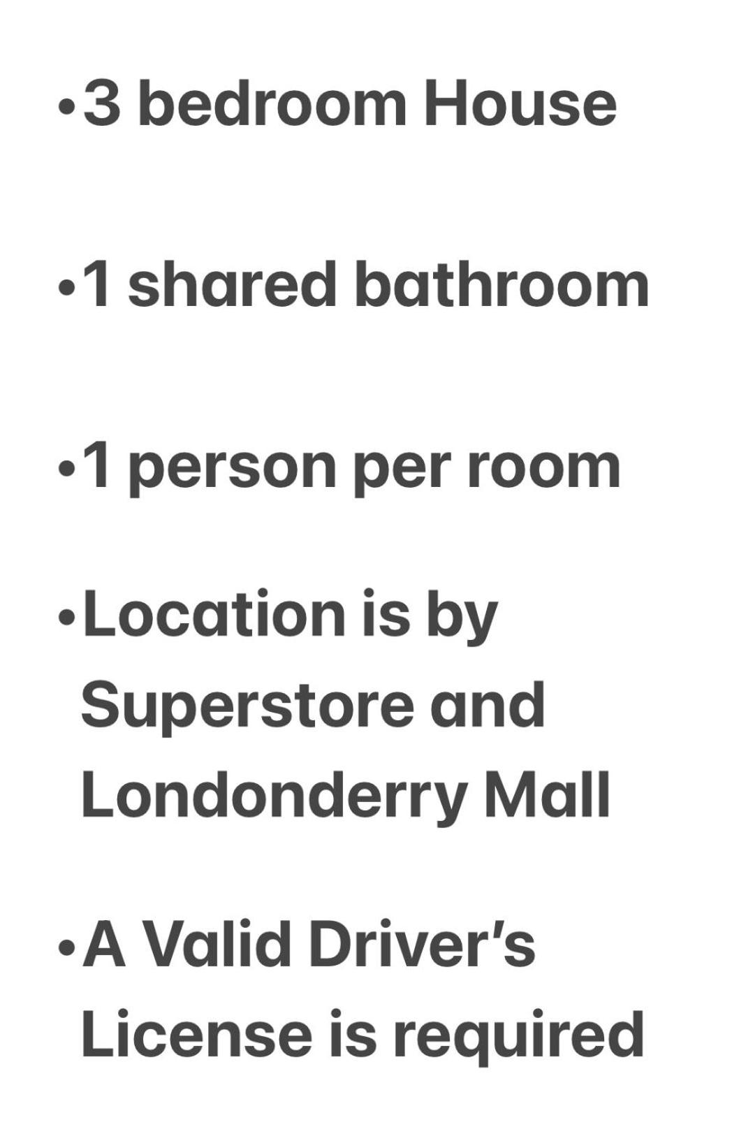 Private Rooms Close to Superstore & Londondery Mall For Men Only