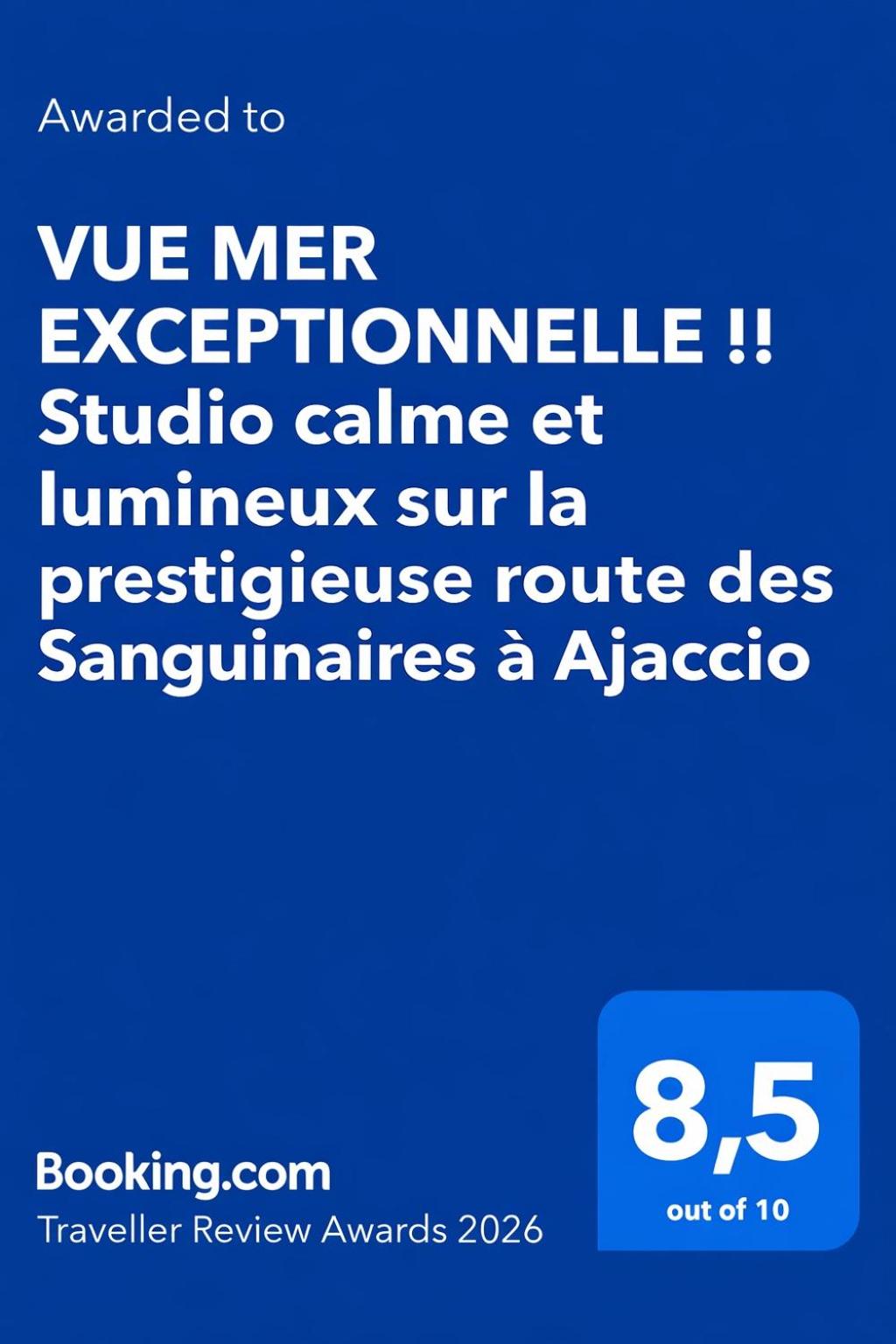 VUE MER EXCEPTIONNELLE !! Studio calme et lumineux sur la prestigieuse route des Sanguinaires à Ajaccio
