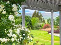 Studio mit Kingsize-Bett mit Berg- und Gartenblick