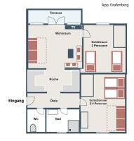 Apartment mit 2 Schlafzimmern und Balkon (4-6 Erwachsene)