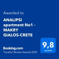 B&B Makry-Gialos - ANALIPSI apartment No1 - MAKRY GIALOS-CRETE - Bed and Breakfast Makry-Gialos