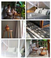 Zimmer mit Kingsize-Bett und Gartenblick.