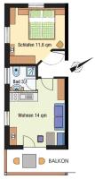 Apartment mit 1 Schlafzimmer und Balkon