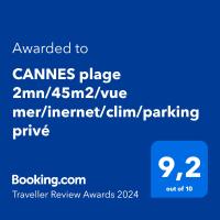 CANNES plage 2mn/45m2/vue mer/inernet/clim/parking privé - Bed and Breakfast Cannes