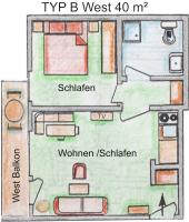  Apartment mit 1 Schlafzimmer und Balkon - 1