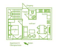 Apartment mit 2 Schlafzimmern und Dusche