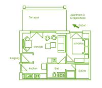 Apartment mit 1 Schlafzimmer und Dusche