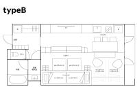 【B】２ Bank + ２ single  （Wing beds） beds ／ 54㎡ ／Multifunctional bathroom／No pets allowed