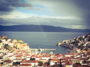 The home overlooking the harbor Hydra Greece