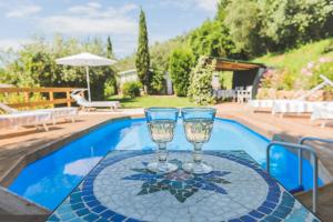 Exclusive beautiful pool house surrounded by greenery, modern, luxury finishes