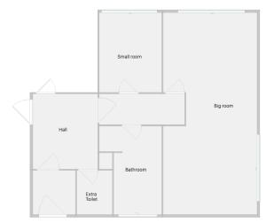 2 rooms, private kitchen, bathroom, and garden.