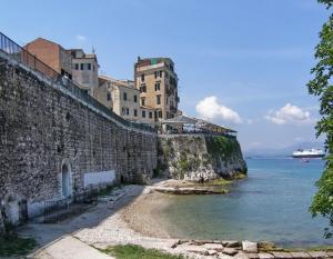 City walls sea view Corfu Greece