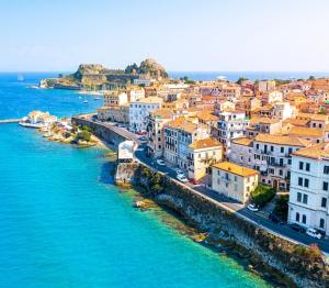 City walls sea view Corfu Greece