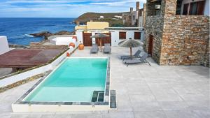 Stone villa with a sea water swimming pool and a sea and sunset view Kea Greece