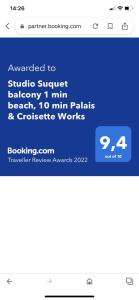 Studio Suquet balcony 1 min beach, 10 min Palais & Croisette Works