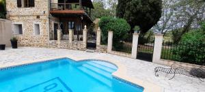 Old trainhouse with big pool