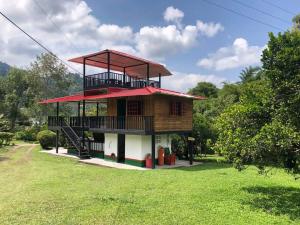 Cabaña tipo glamping en finca cafetera con zonas verdes, avistamiento de aves, paisaje cafetero