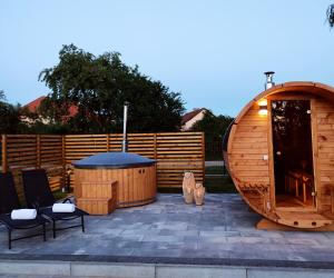 Sauna balia - Nowa Osada Domki przy plaży - całoroczne domki na Mazurach
