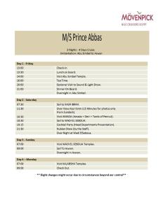 Mövenpick Prince Abbas Lake Nasser Cruise, Every Monday Four Nights From Aswan, Every Friday Three nights From Abu-Simbel - Including Excursions and Sightseeing