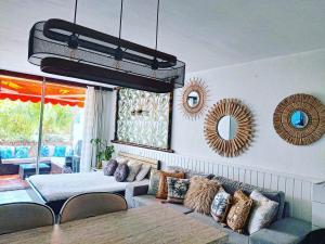 Tropical garden view with pool