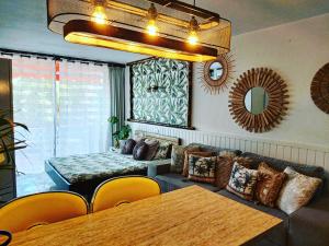 Tropical garden view with pool