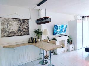 Tropical garden view with pool