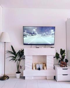 Tropical garden view with pool