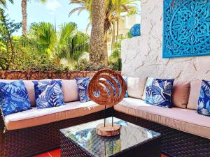 Tropical garden view with pool