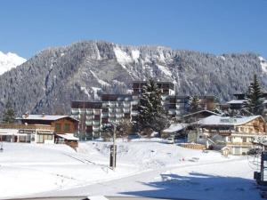 Studio skis aux pieds avec vue sur le village et vallée - FR-1-505-72