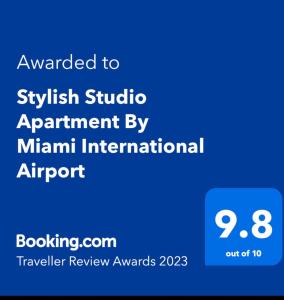 Stylish Studio Apartment By Miami International Airport