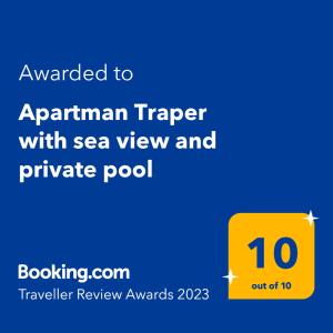 Apartman Traper with sea view and private pool