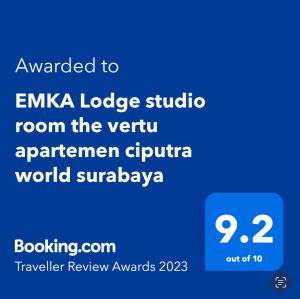 EMKA Lodge studio room the vertu apartemen ciputra world surabaya