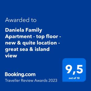 Daniela Family Apartment - top floor - new & quite location - great sea & island view