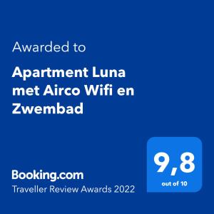 Apartment Luna met Airco Wifi en Zwembad 