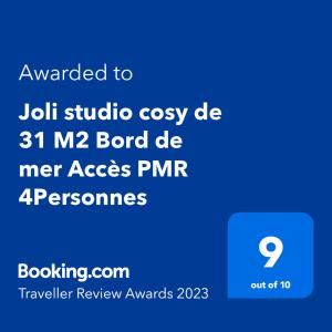 Appartements Joli studio cosy de 31 M2 Bord de mer Acces PMR 4Personnes : Studio