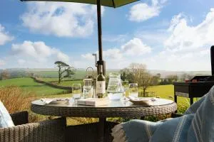 Linhay at East Trenean Farm -Luxury retreat for 2 with stunning rural views, private hot tub and EV charging - East Looe