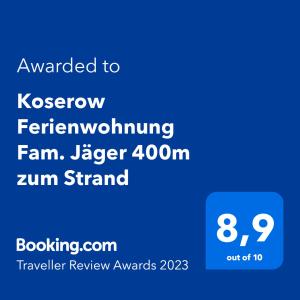 Koserow Ferienwohnung Fam. Jäger 400m zum Strand