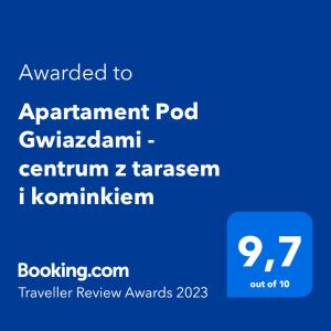 Apartament Pod Gwiazdami - centrum z tarasem i kominkiem