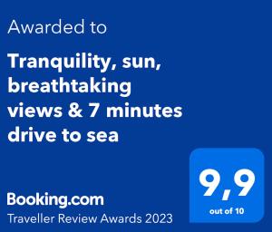 Tranquility, sun, breathtaking views & 7 minutes drive to sea