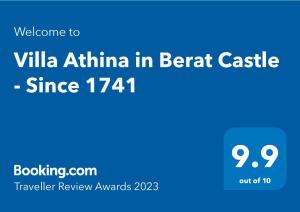 Villa Athina in Berat Castle - Since 1741