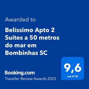 Belíssimo Apto 2 Suítes a 50 metros do mar em Bombinhas SC