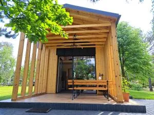 Domki przy jeziorze z prywatną plażą w Borach Tucholskich Pensjonat Alicja wczasy z dziećmi nowe luksusowe domki na skraju jeziora i lasu - Osówek